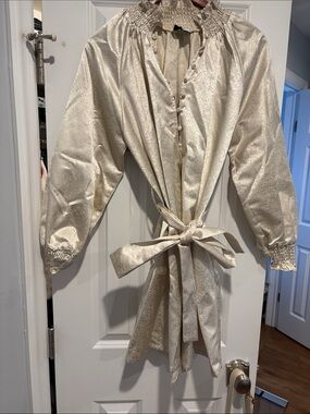 Women's Cream Satin Tie-Waist Dress